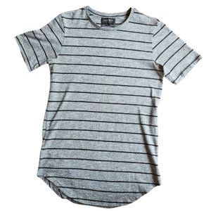Pacsun Striped Rounded Hem Short Sleeve Tee T Shirt Crew Neck Black & Gray M